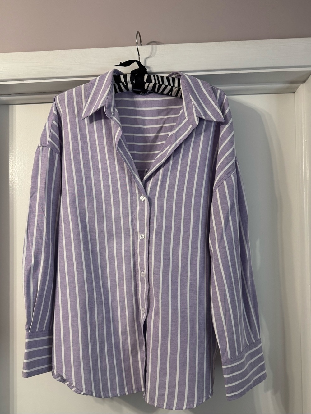 Zara Lilac and White Striped Button Down Top